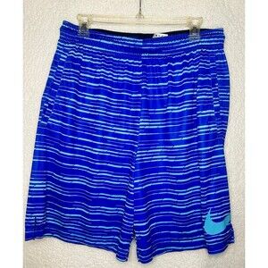 Nike dry fit shorts men XL medium blue abstract stripe swoosh gym training